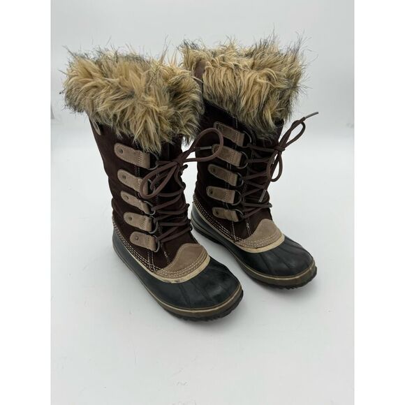 Sorel Women's Size 7 Joan of Arctic Thick Sole Suede Tall Snow Boots Brown - Picture 1 of 5